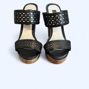 White House Black Market Black and Tan Wedges